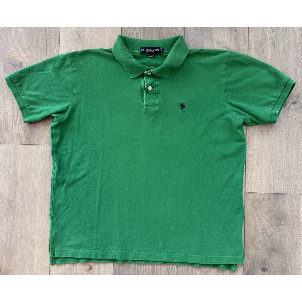 US Polo Assn Shirt Mens Large Green Pique Cotton Short Sleeve Classic Golf Top